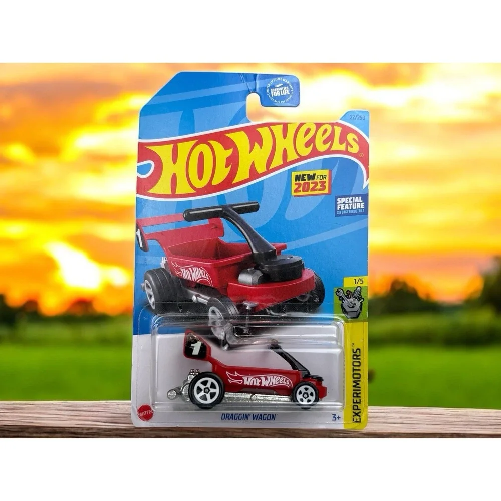 2023 Hot Wheels #22 Experimotors 1/5 DRAGGIN' WAGON Red w/White 5 Spoke Wheels